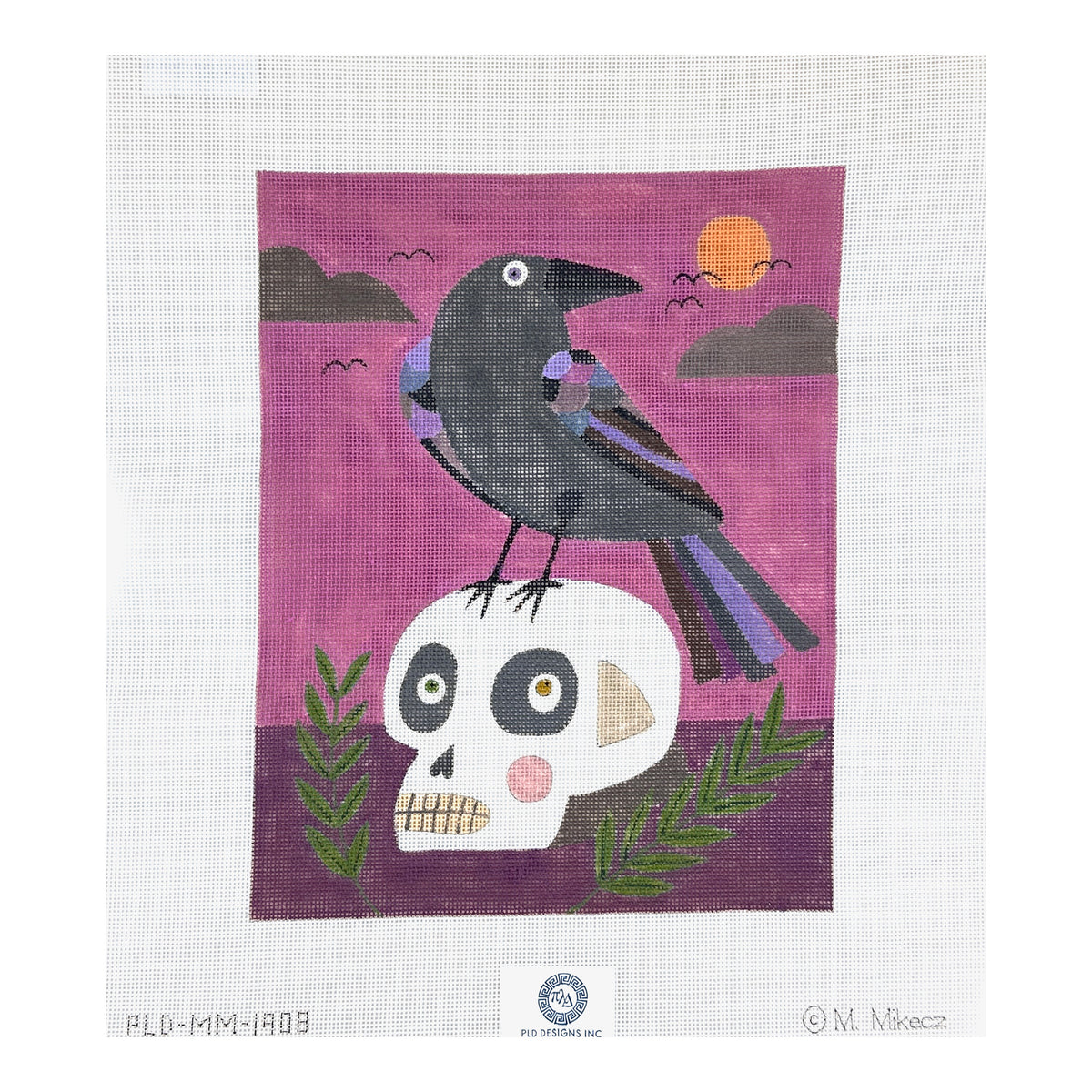 PLD Designs Melanie Mikecz Skull and Crow Needlepoint Canvas