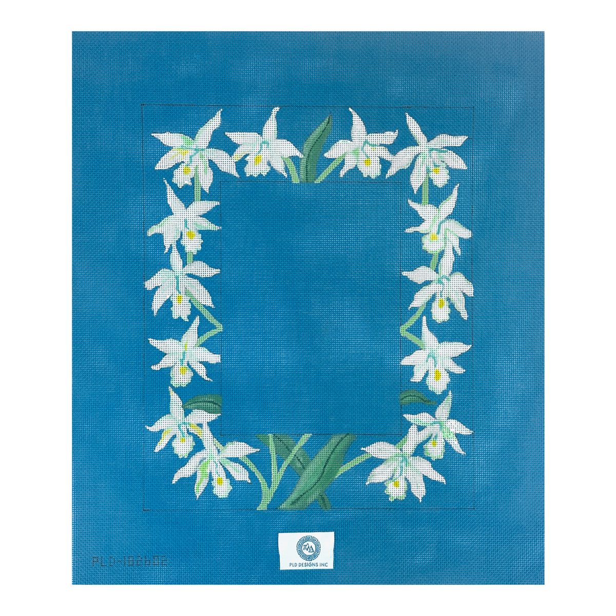 PLD Designs White Orchids with Blue Background Picture Frame Needlepoint Canvas