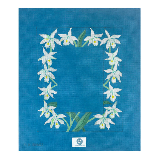PLD Designs White Orchids with Blue Background Picture Frame Needlepoint Canvas