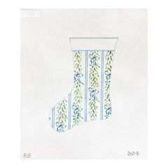 The Plum Stitchery Riley Sheehey Blue Bow & Garland Mini Stocking Needlepoint Canvas