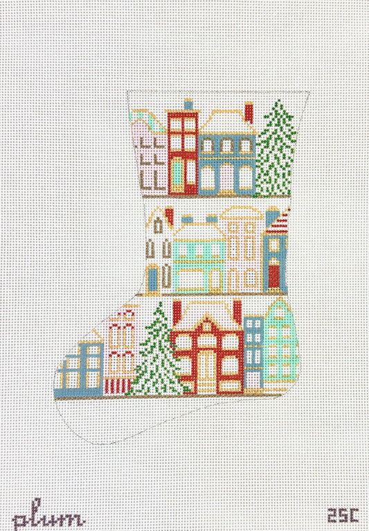 The Plum Stitchery Christmastime in the City Mini Stocking Needlepoint Canvas