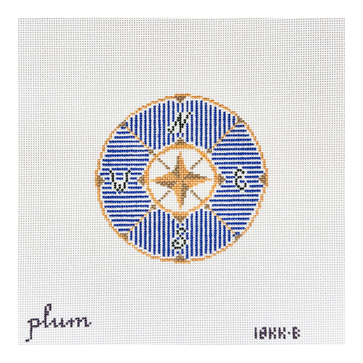 The Plum Stitchery Compass In Blue Needlepoint Canvas