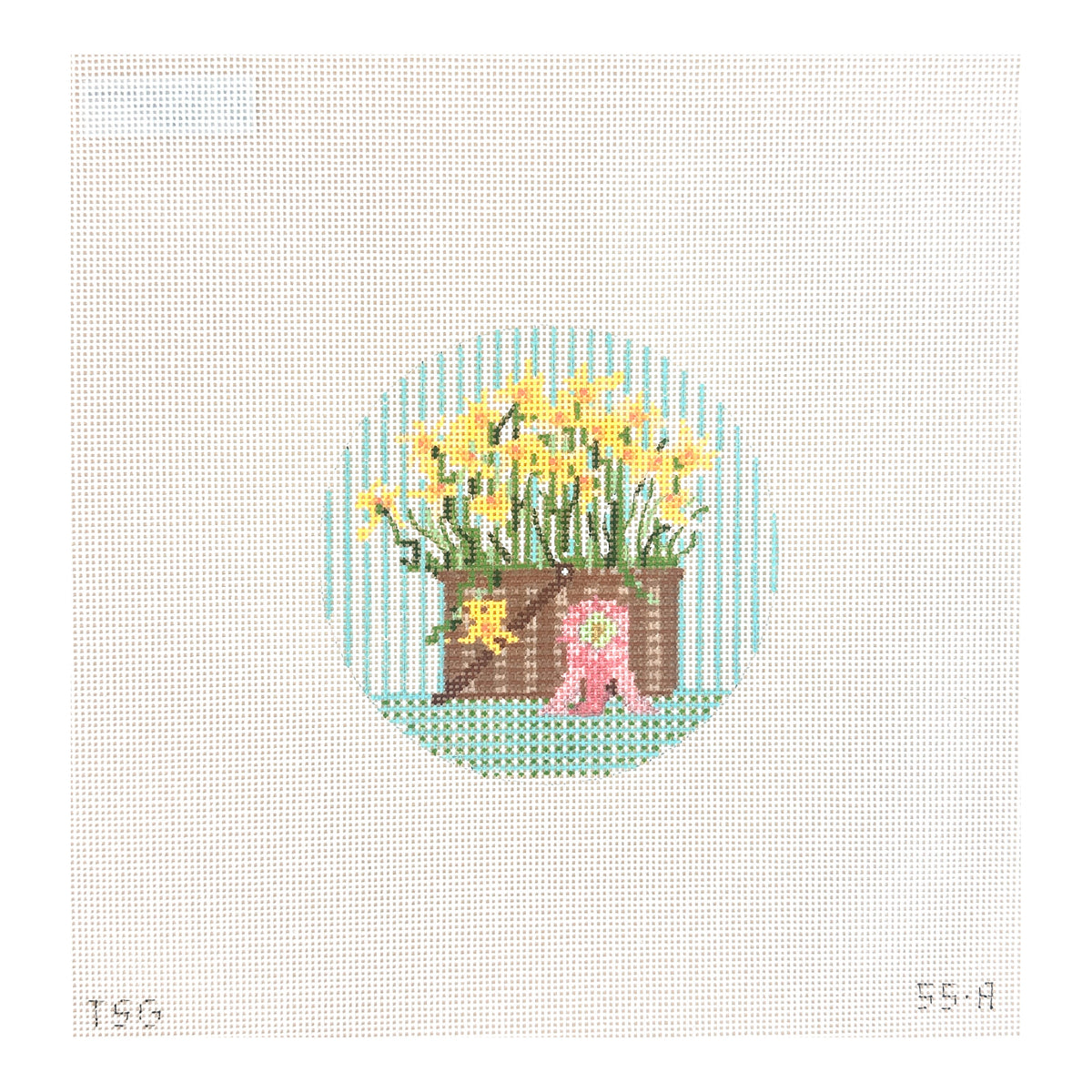 The Plum Stitchery The Stitched Garden Daffodil Basket Needlepoint Canvas