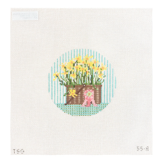 The Plum Stitchery The Stitched Garden Daffodil Basket Needlepoint Canvas
