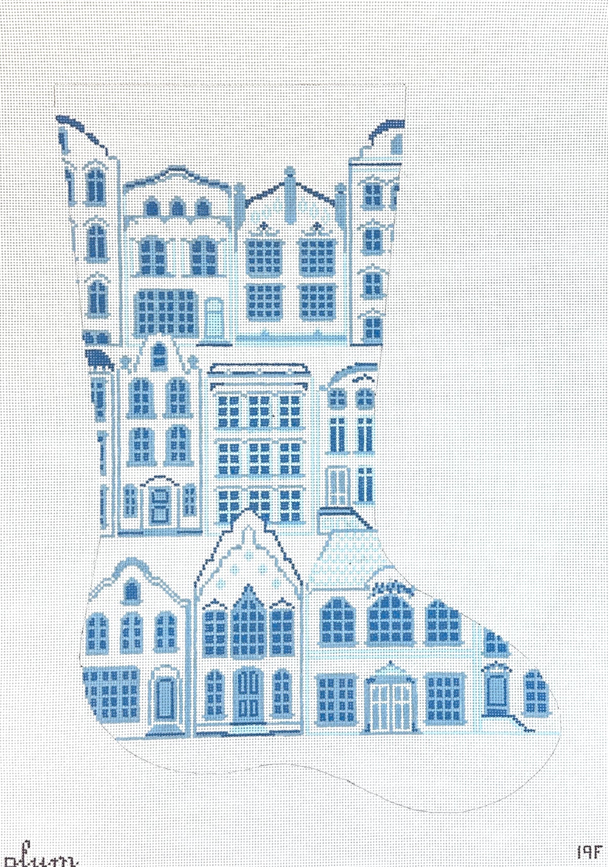 The Plum Stitchery Delft House Stocking Needlepoint Canvas