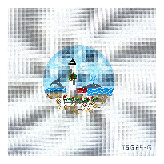 The Plum Stitchery The Stitched Garden Great Point Lighthouse Needlepoint Canvas