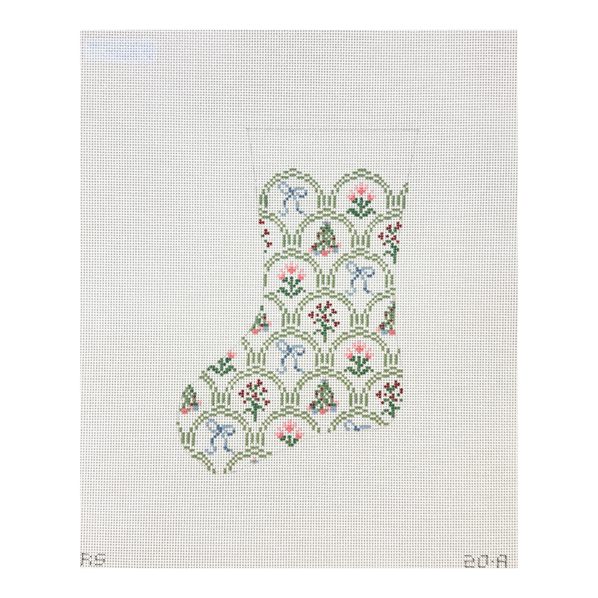 The Plum Stitchery Riley Sheehey Holiday Scallop Mini Stocking Needlepoint Canvas
