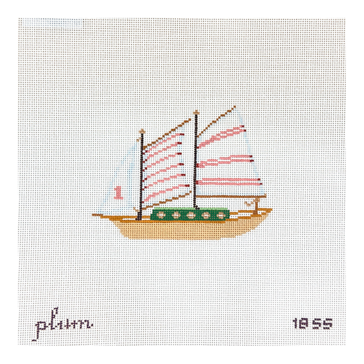 The Plum Stitchery Pink Stripe Sailboat Needlepoint Canvas