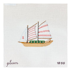The Plum Stitchery Pink Stripe Sailboat Needlepoint Canvas