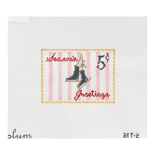 The Plum Stitchery Vintage Stamp Collection - Ice Skates Needlepoint Canvas