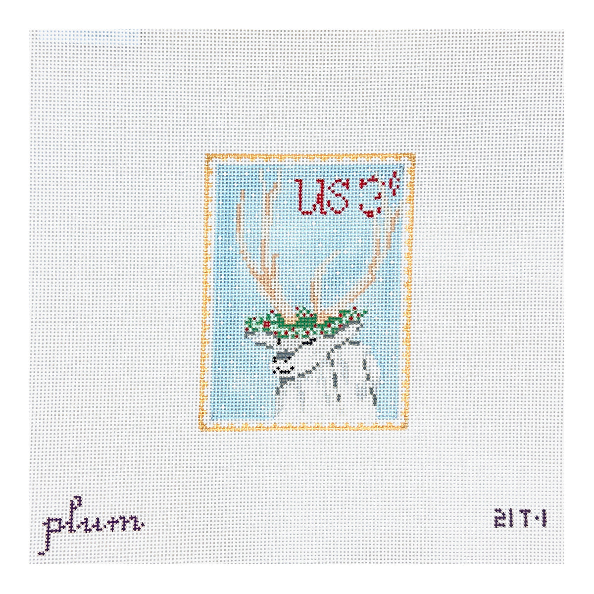 The Plum Stitchery Vintage Stamp Collection - Reindeer Needlepoint Canvas