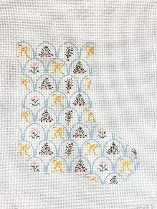 The Plum Stitchery Yellow Bows Stocking Needlepoint Canvas