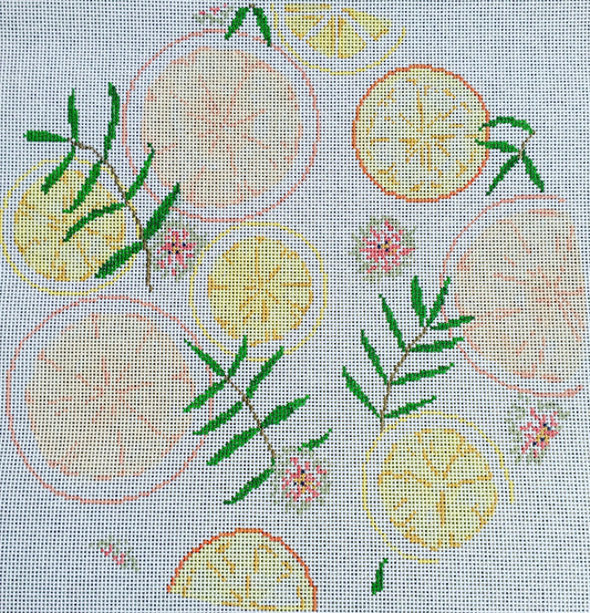 The Plum Stitchery Citrus Slices Round Pillow Needlepoint Canvas