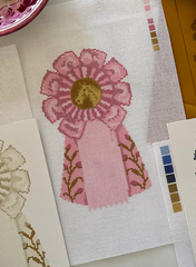 The Plum Stitchery Rosette Ribbon Collection Needlepoint Canvas - Pink