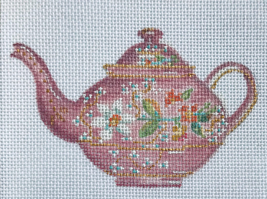 The Plum Stitchery Pink Tea Kettle Needlepoint Canvas