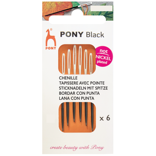 PONY Black Chenille Embroidery Needles with White Eye - Size 24