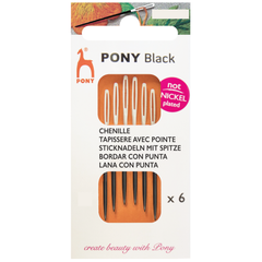 PONY Black Chenille Embroidery Needles with White Eye - Size 24