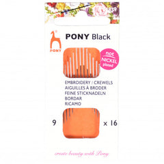 PONY Black Crewels Sewing and Embroidery Needles With White Eye - Size 9