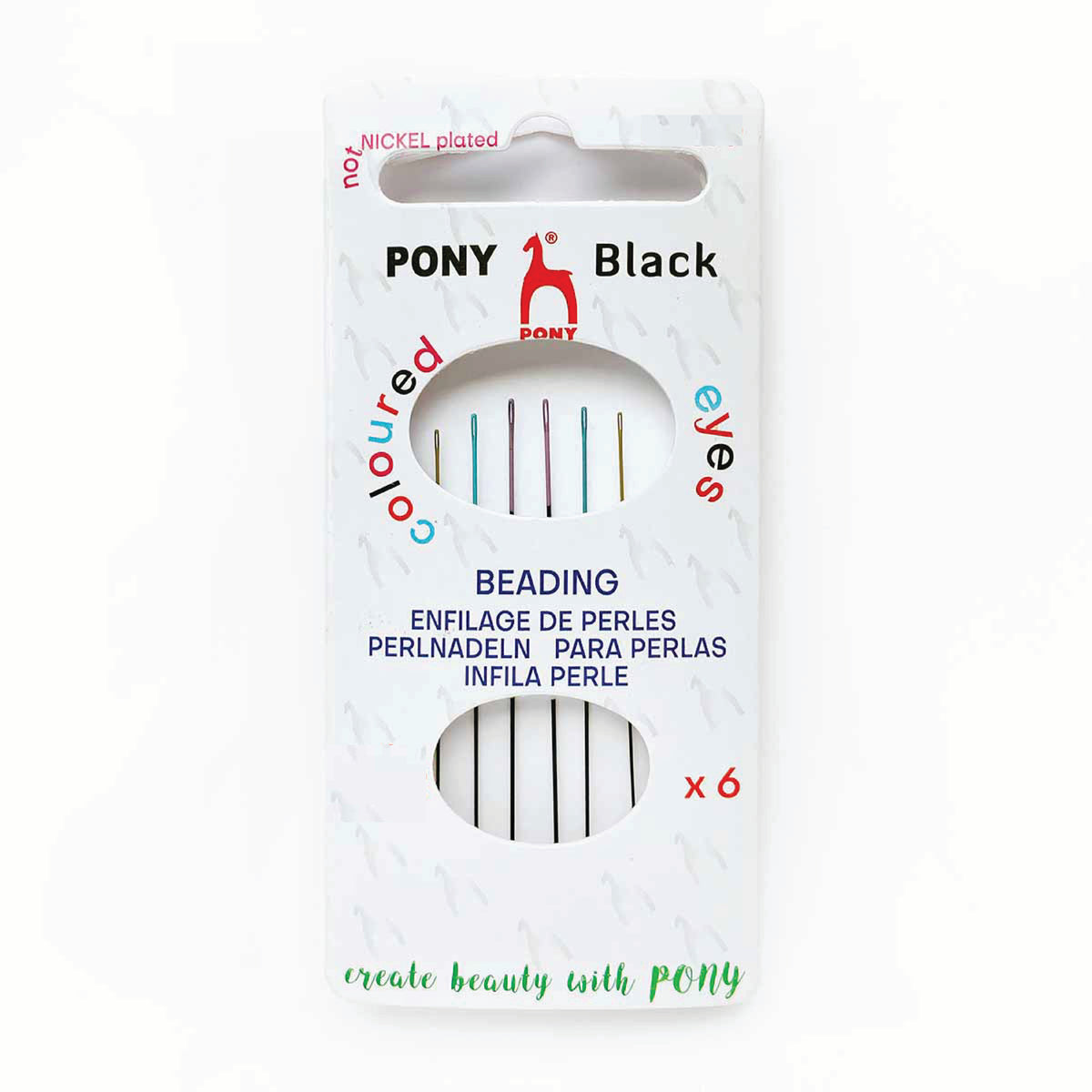 PONY Black Nickel-Free Beading Needles with Color Eyes - Size 12