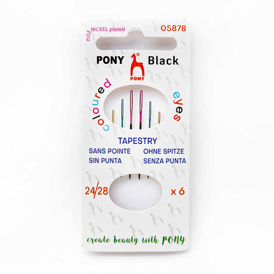 PONY Black Tapestry Embroidery Needles with Color Eye - Sizes 24-28