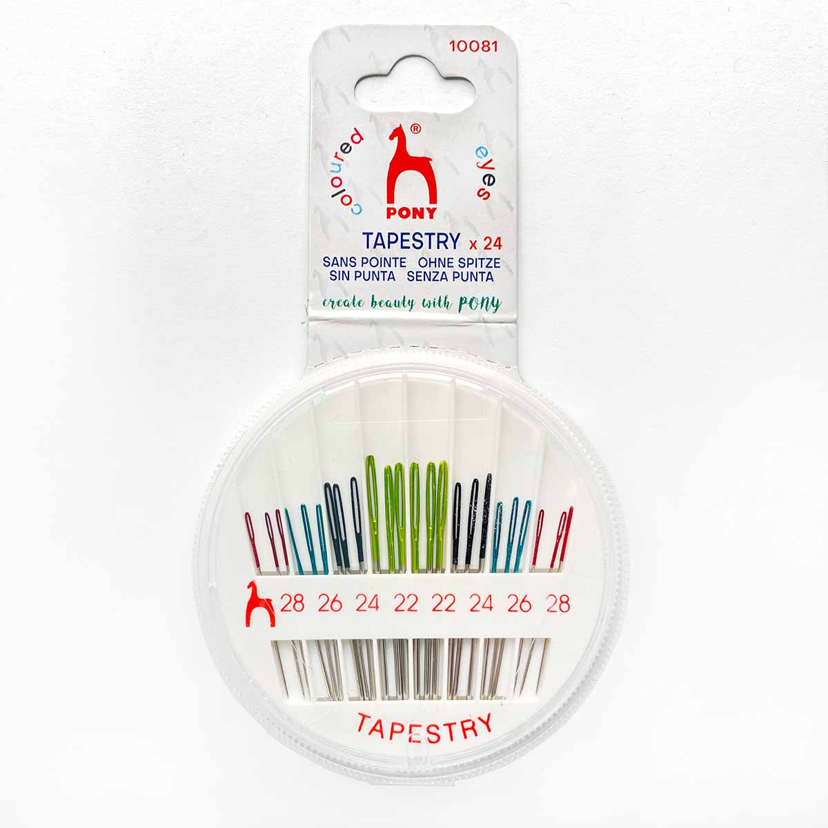 PONY Tapestry Embroidery Needles with Color Eye in Compact - Sizes 22-28