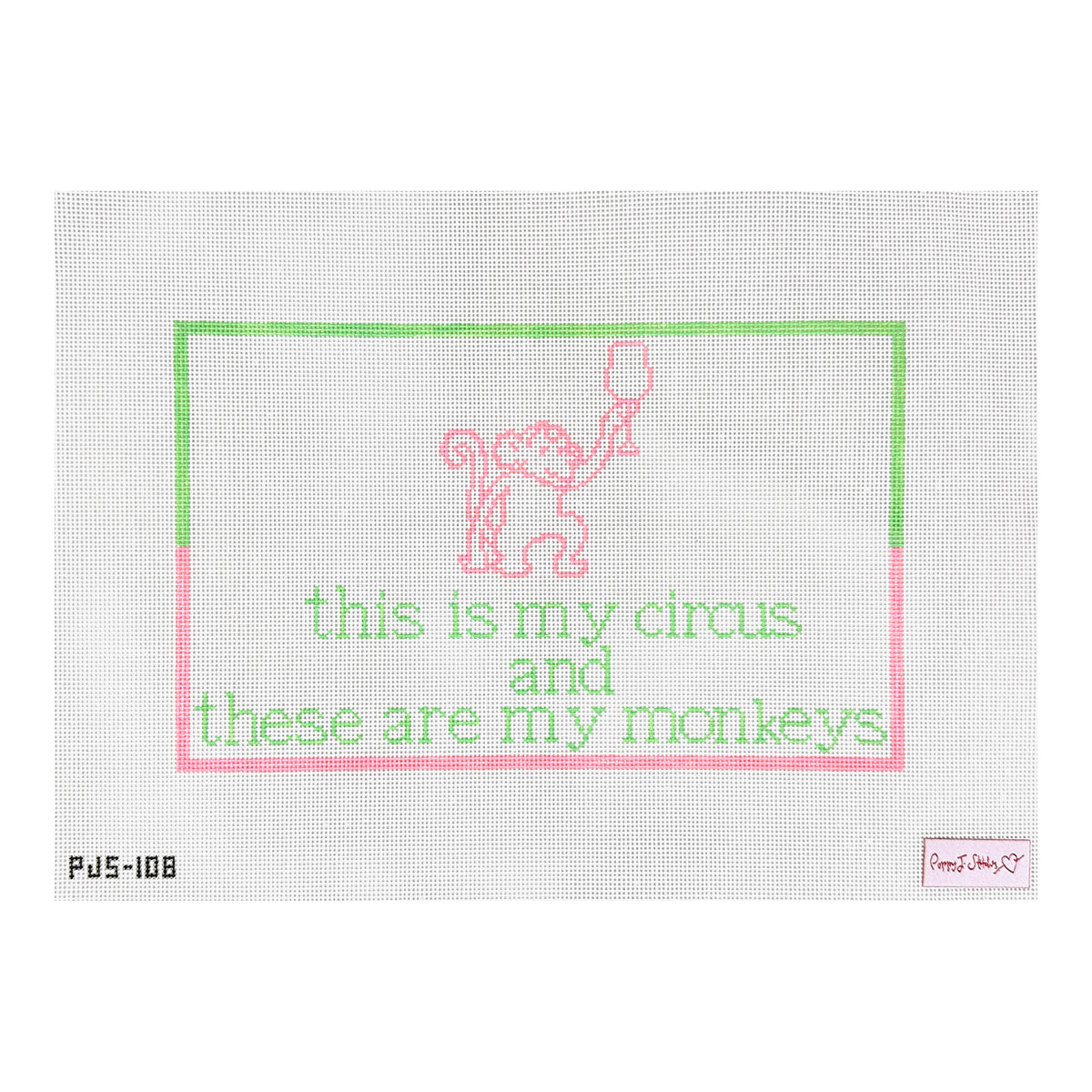 Poppy J Stitches Circus Monkeys Needlepoint Canvas