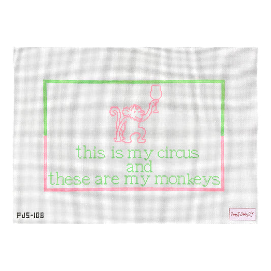 Poppy J Stitches Circus Monkeys Needlepoint Canvas