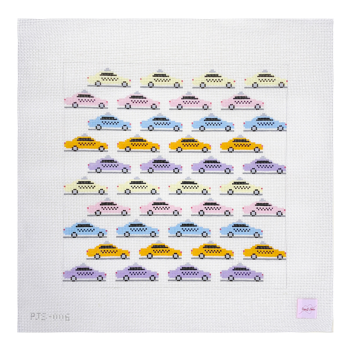 Poppy J Stitches Colorful Taxi Cabs Needlepoint Canvas