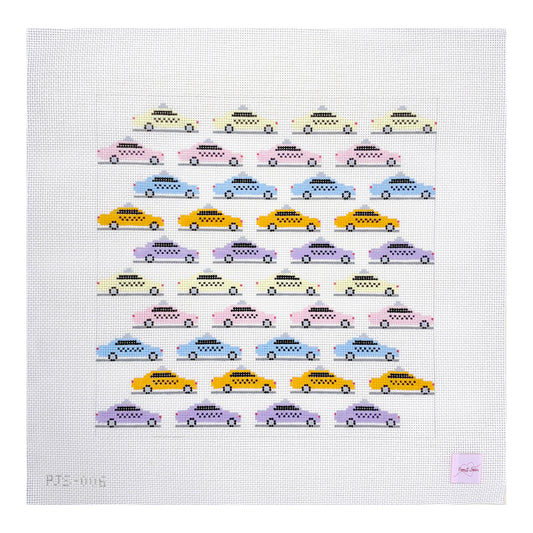 Poppy J Stitches Colorful Taxi Cabs Needlepoint Canvas