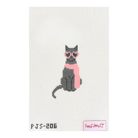 Poppy J Stitches Fab Cat Needlepoint Canvas - Black