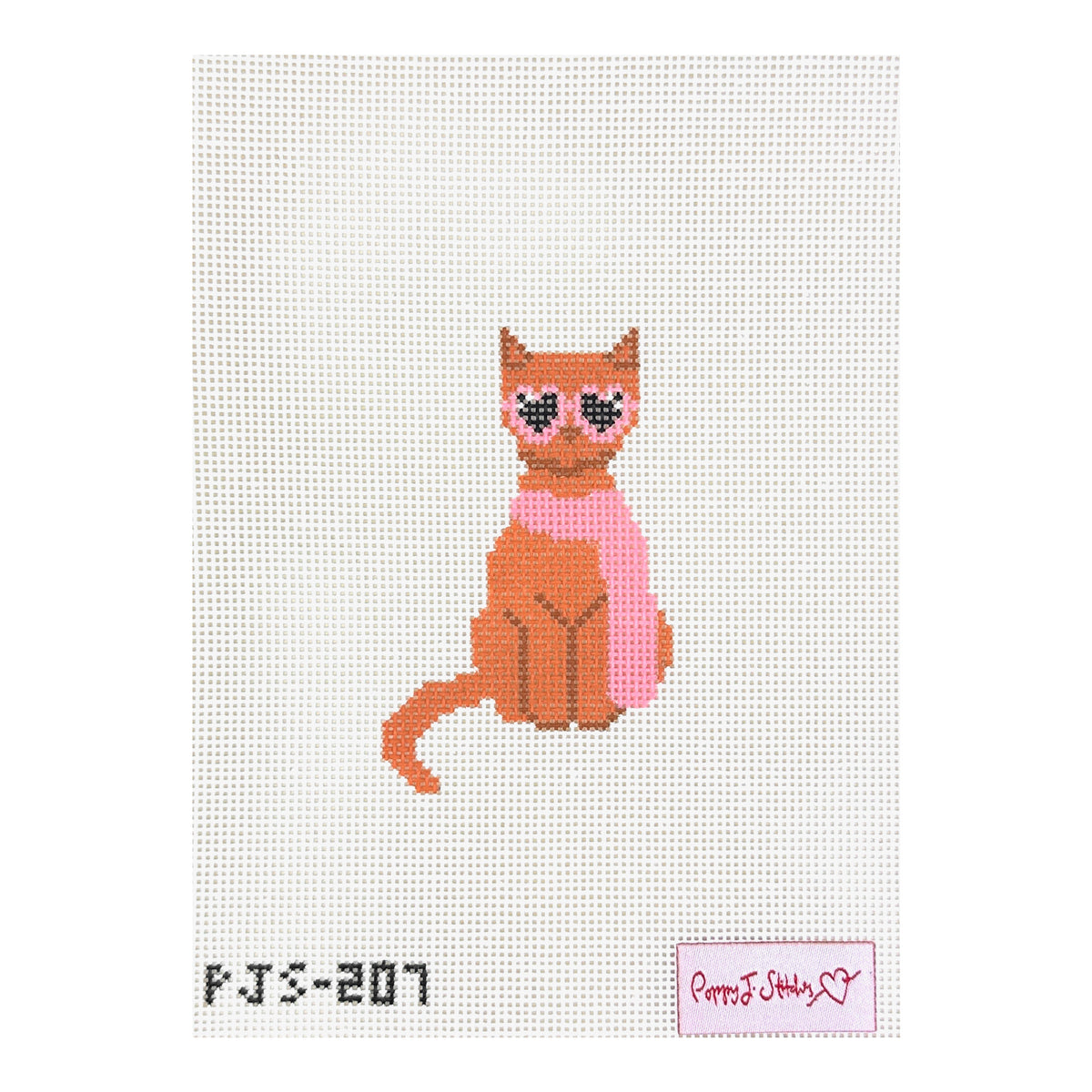Poppy J Stitches Fab Cat Needlepoint Canvas - Orange