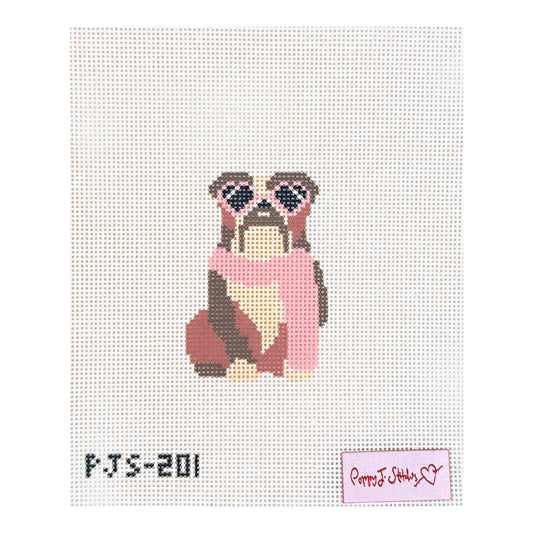 Poppy J Stitches Fab Pup Needlepoint Canvas - Bulldog