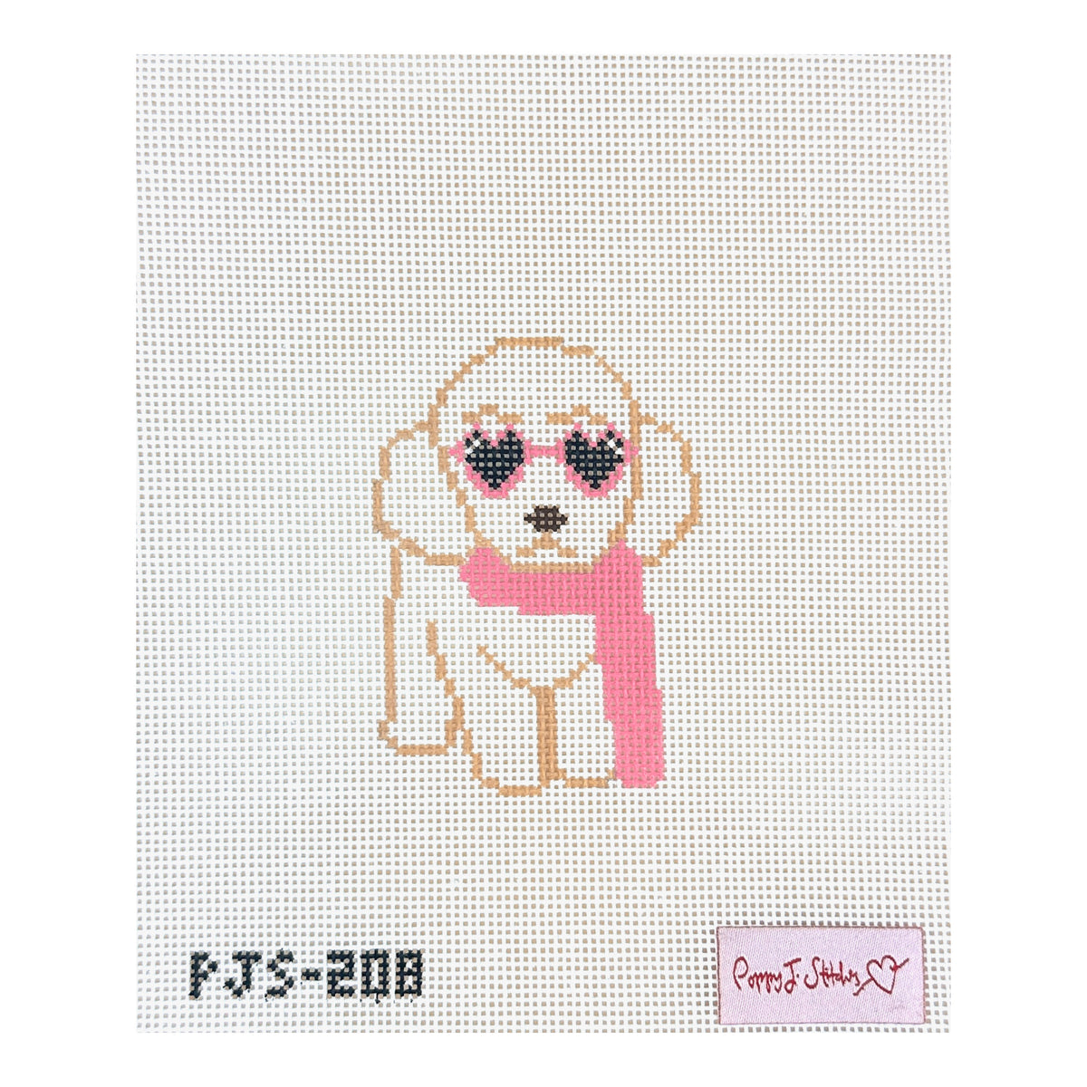 Poppy J Stitches Fab Pup Needlepoint Canvas - White Dog