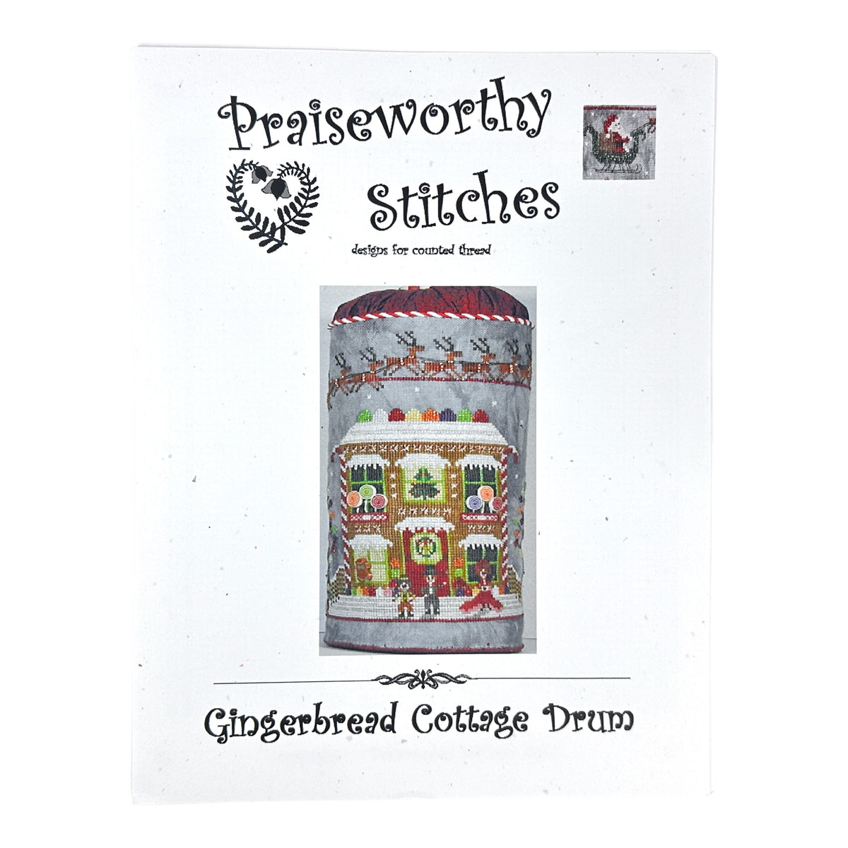 Praiseworthy Stitches Gingerbread Cottage Drum Cross Stitch Pattern