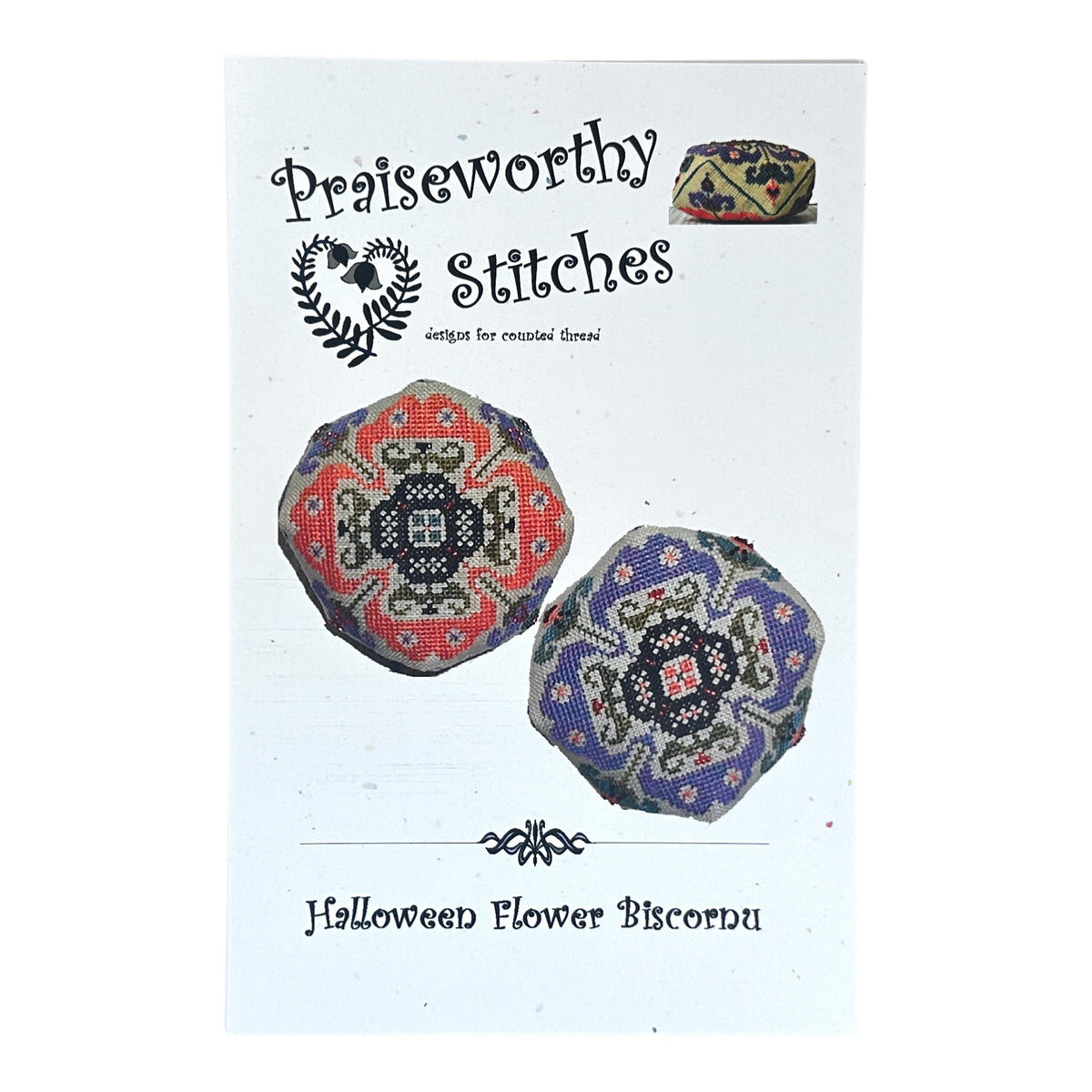 Praiseworthy Stitches Halloween Flower Biscornu Cross Stitch Pattern