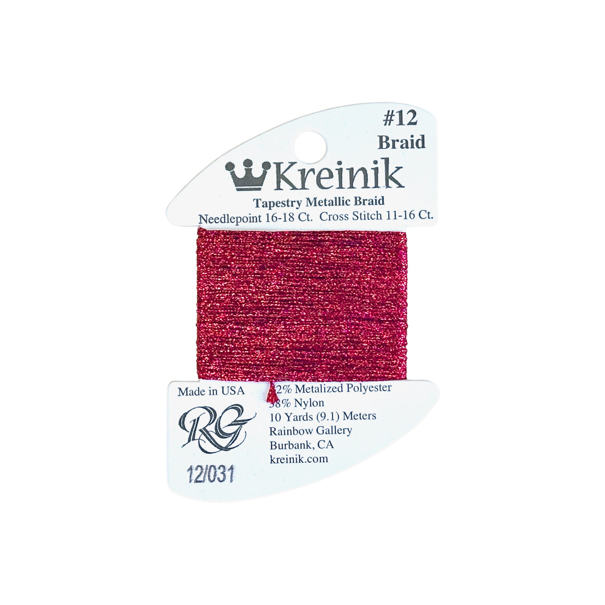 Rainbow Gallery Kreinik Fine Braid #8 - 0031 Crimson