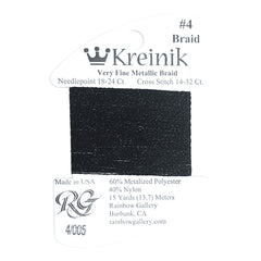 Rainbow Gallery Kreinik Braid #4 - 005 Black