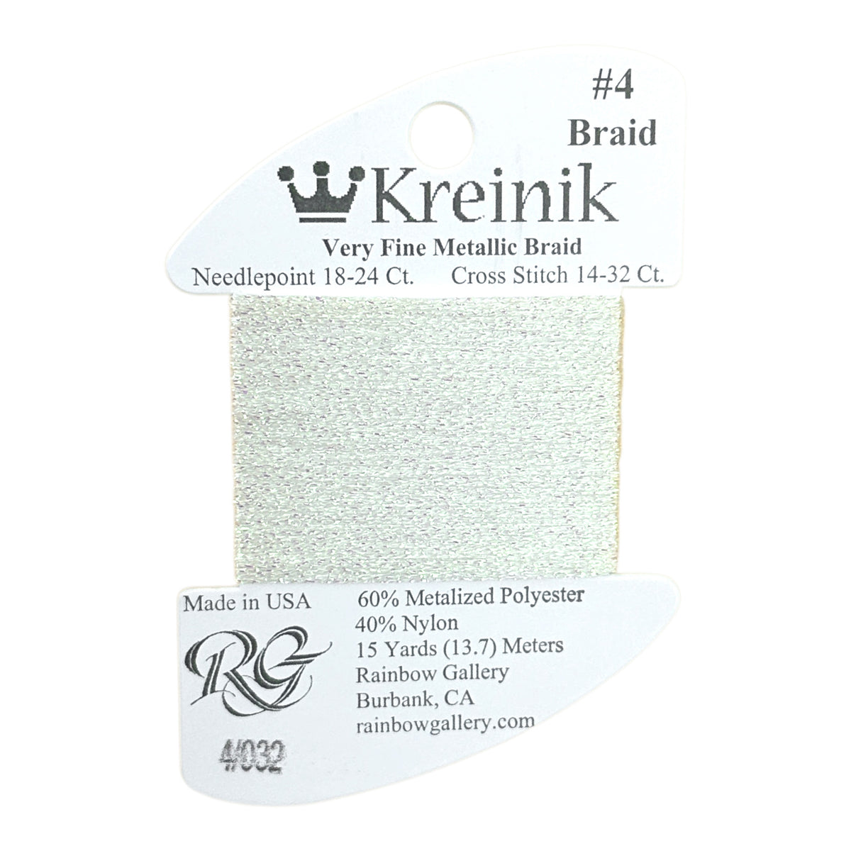 Rainbow Gallery Kreinik Braid #4 - 032 Pearl