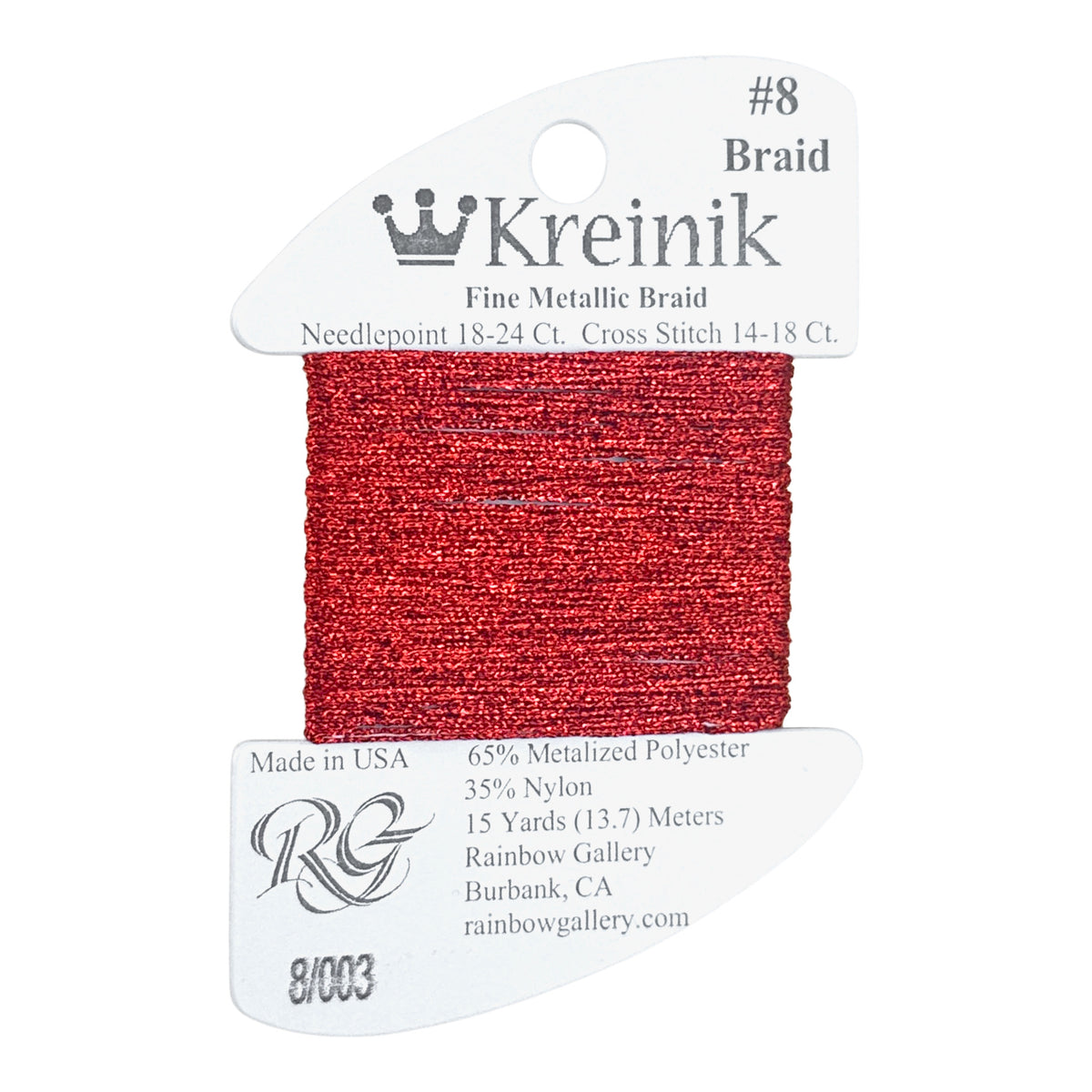Rainbow Gallery Kreinik Fine Braid #8 - 003 Red