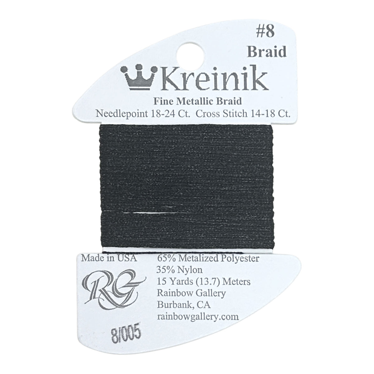 Rainbow Gallery Kreinik Fine Braid #8 - 005 Black