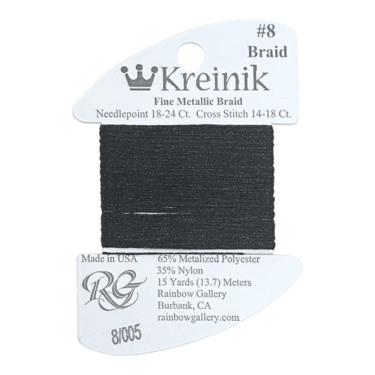 Rainbow Gallery Kreinik Fine Braid #8 - 005 Black