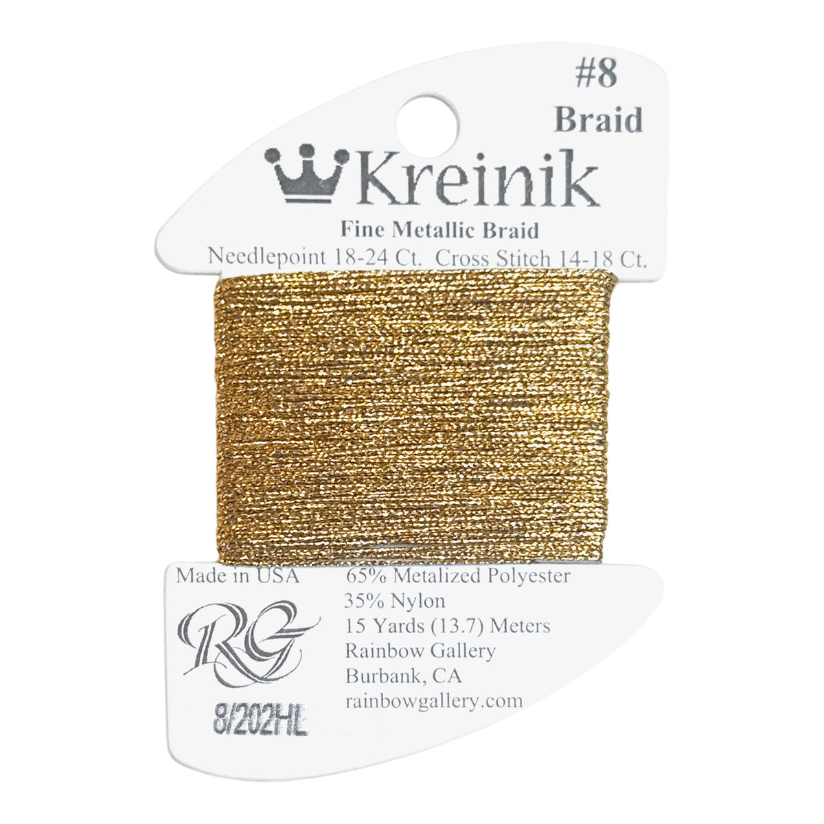 Rainbow Gallery Kreinik Fine Braid #8 - 202HL Aztec Gold High Lustre