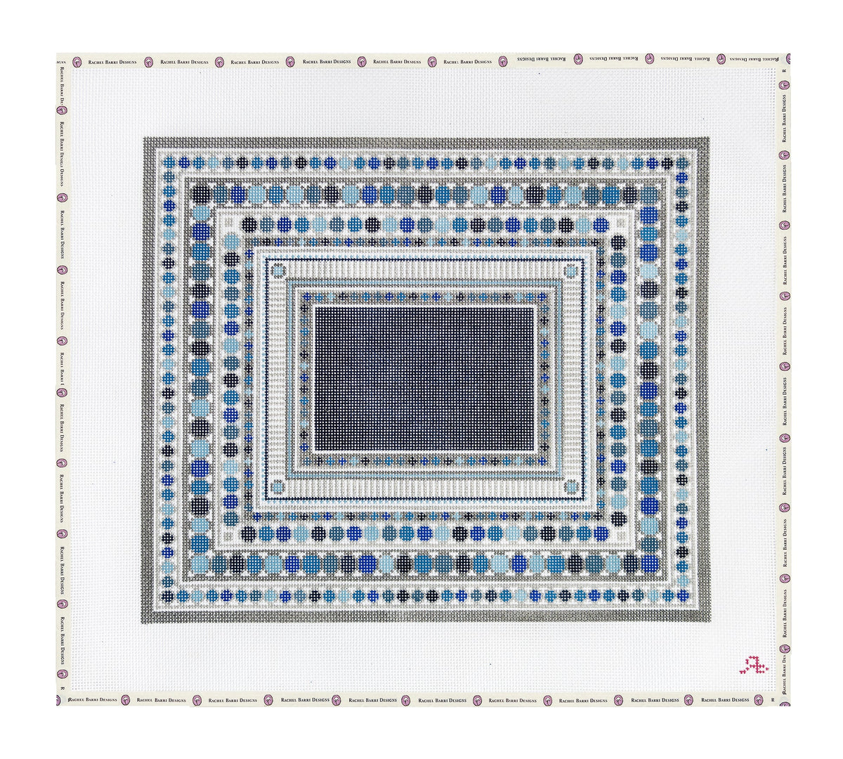 Rachel Barri China Pattern XL Blank Center Silver/Blue Needlepoint Canvas