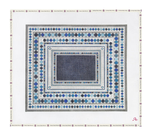Rachel Barri China Pattern XL Blank Center Silver/Blue Needlepoint Canvas