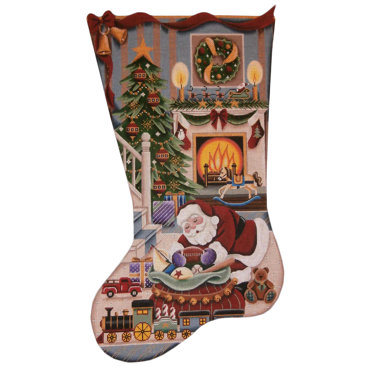 Rebecca Wood Designs Christmas by the Fire Boy Stocking Needlepoint Canvas - 18M