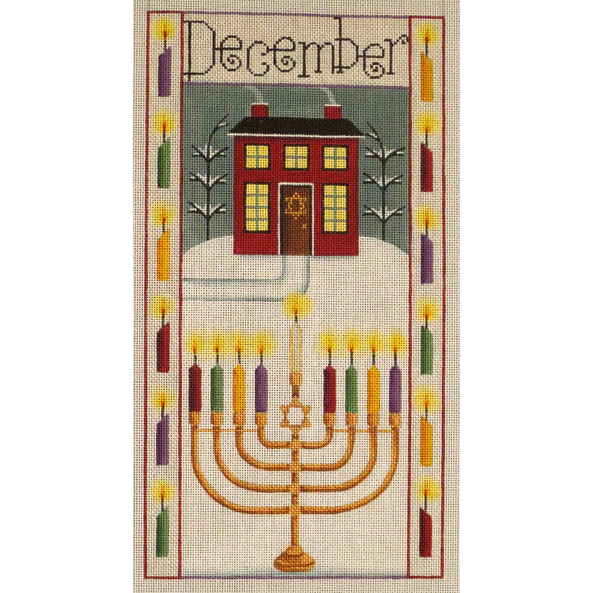 Rebecca Wood Designs December Chanukah Folk Banner Needlepoint Canvas