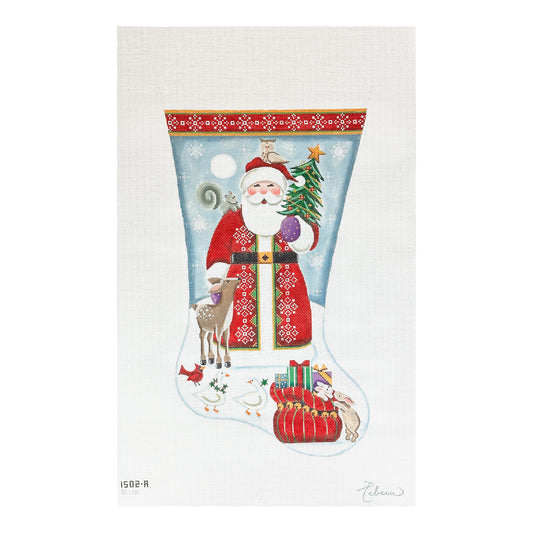 Rebecca Wood Designs Forest Friends Santa Stocking Needlepoint Canvas - 13M Toe Left