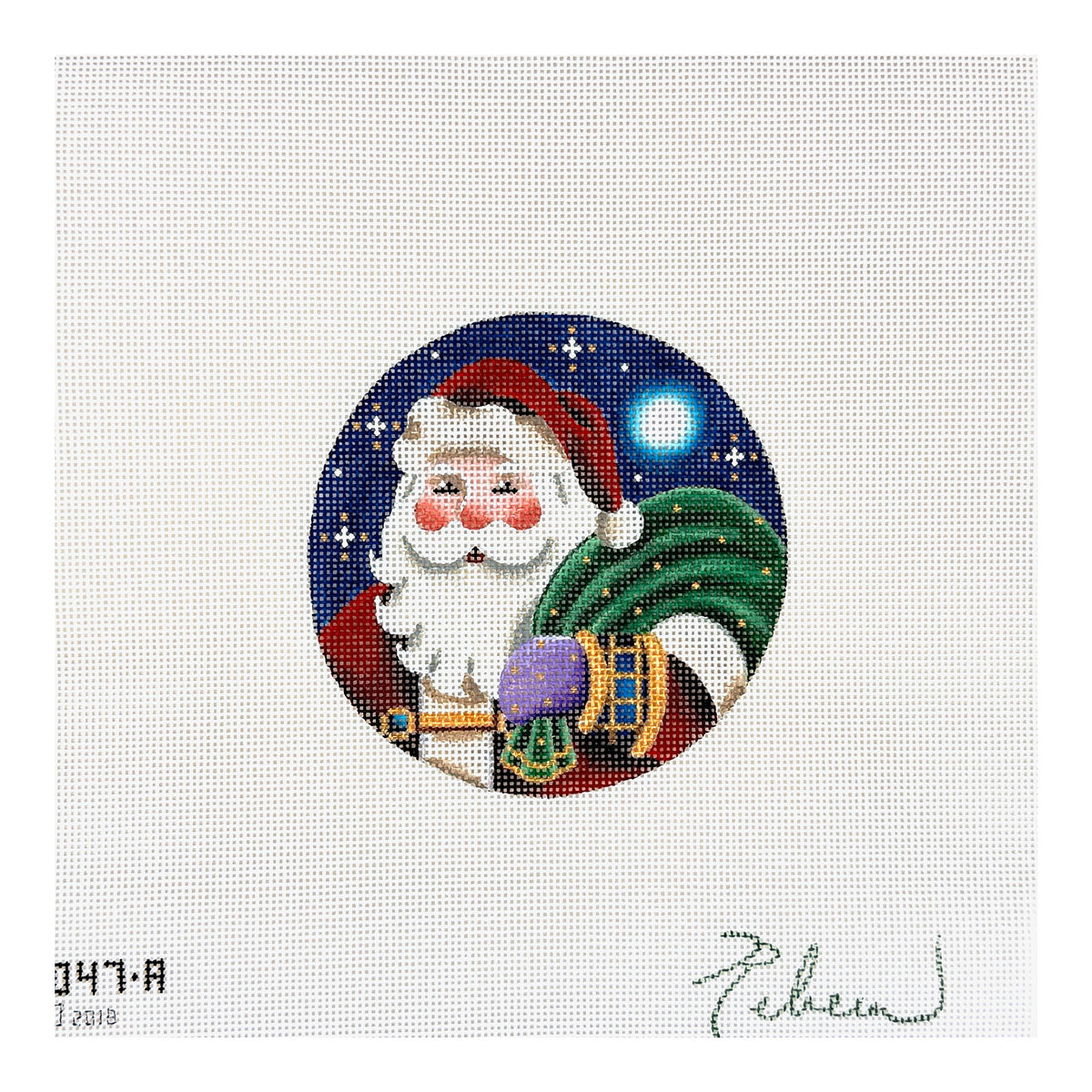 Rebecca Wood Designs Santa with Green Bag Needlepoint Canvas - 13M