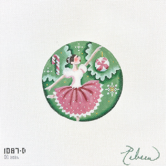 Rebecca Wood Designs Sugar Plum Fairy on Green Needlepoint Canvas