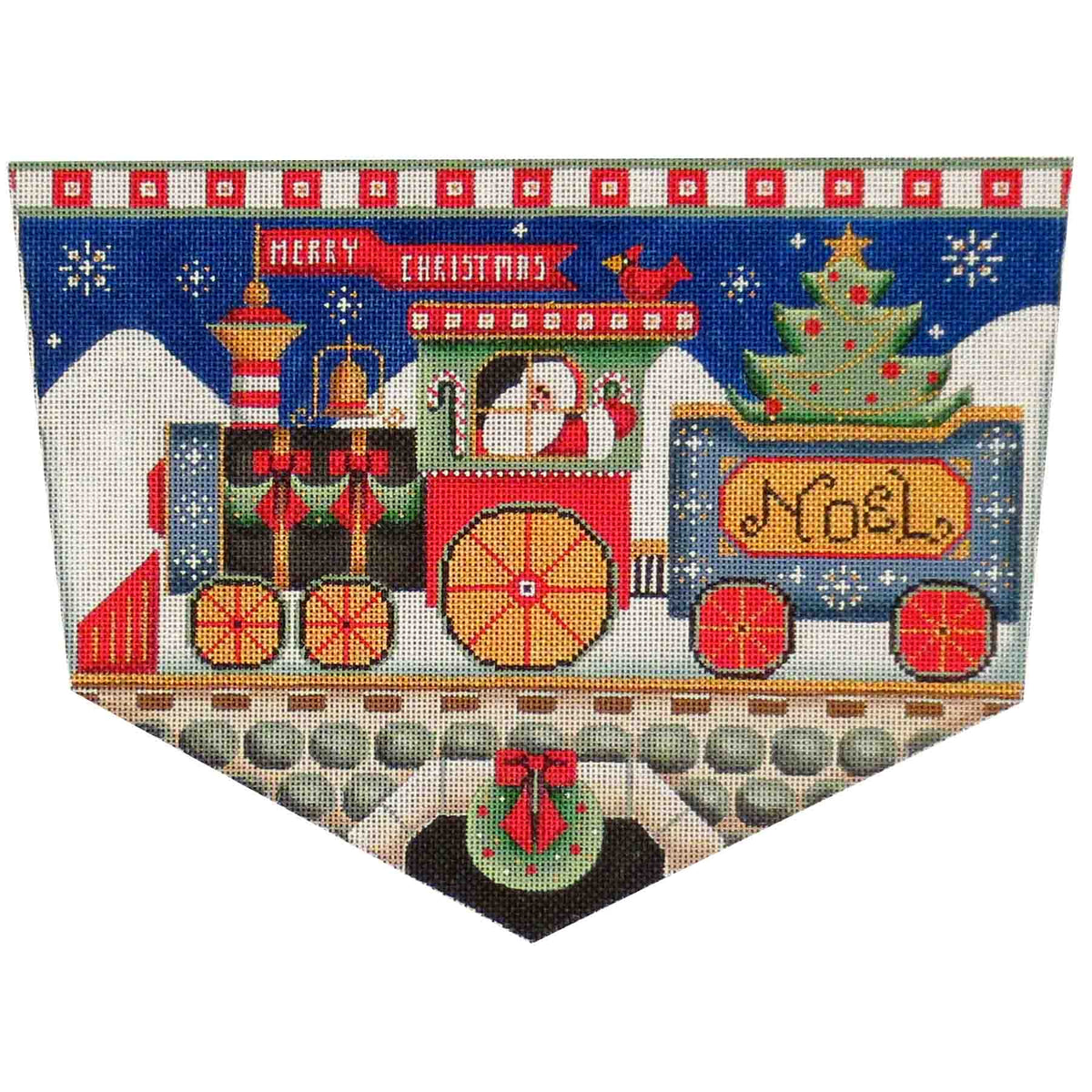 Rebecca Wood Designs Santa's Train Stocking Cuff Needlepoint Canvas